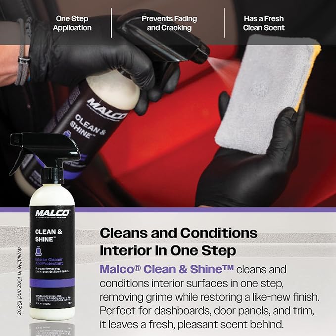 Malco Clean & Shine Interior Car Cleaner and Dressing – Restore Leather