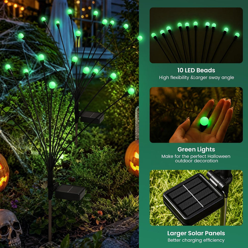 Solar Halloween Lights(6Pack 60LED), Green Outdoor Halloween Decor