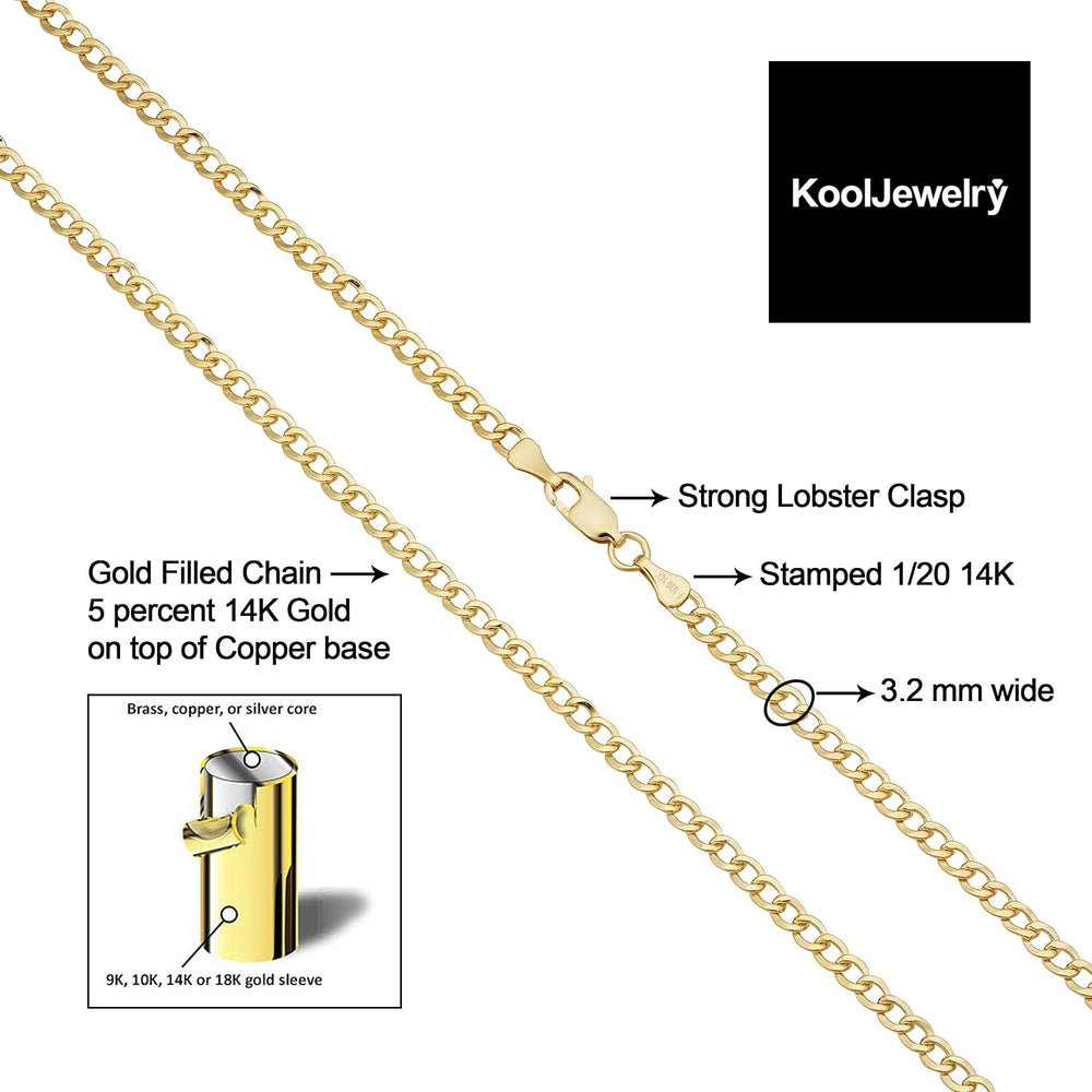 Unisex Adult Miami Cuban - 14k Gold Filled 3.2 mm Curb Chain Necklace