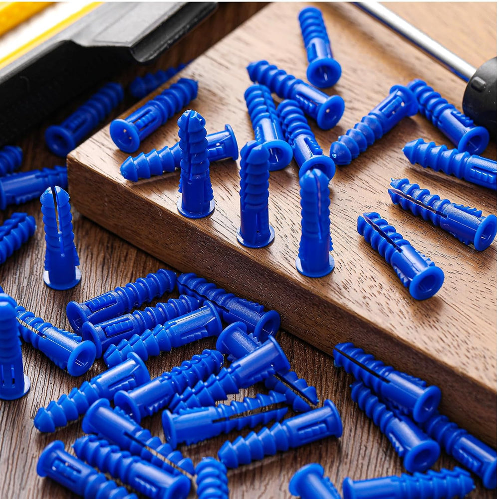 1000 Pcs #8-10-12 x 1-1/4 Inch Ribbed Lightweight Plastic Anchors (Blue)