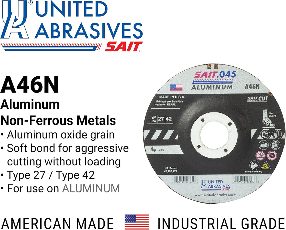 United Abrasives- SAIT 22345 Cutting Wheel Type 27 A46N, 4-1/2-Inch by .045-I...