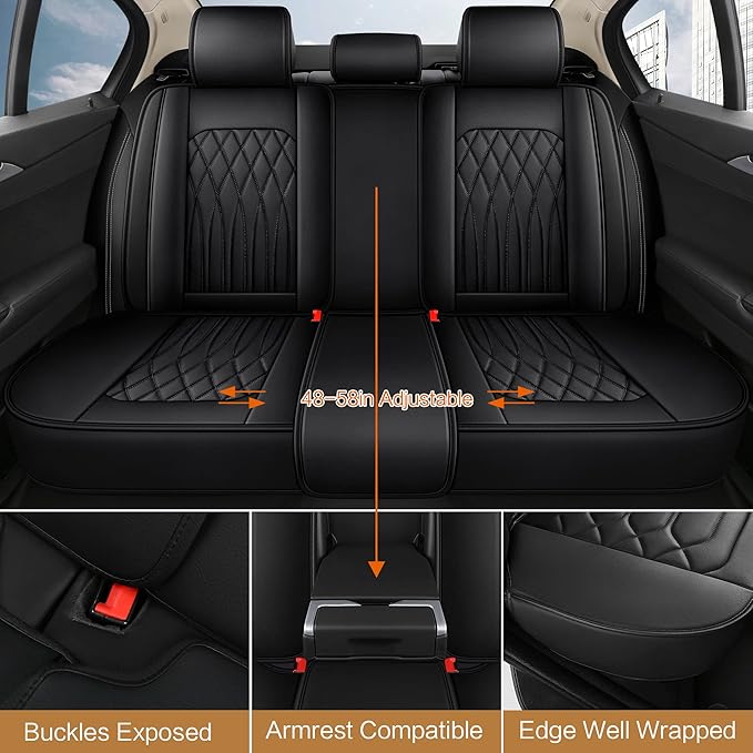 Pariitadin Leather Car Seat Covers Full Set, Waterproof Faux Leather Seat Covers