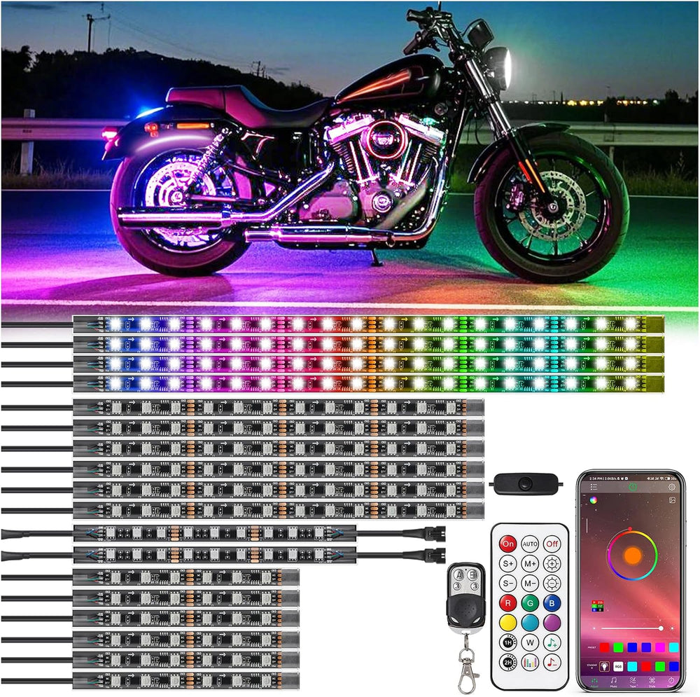 18Pcs RGB+IC Chasing Motorcycle LED Lights with APP/RF Remote, Dreamcolor Mot...