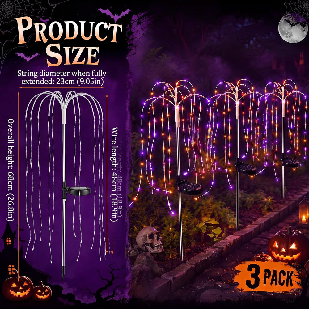 Tujoe 3 Pcs Halloween Solar Willow Lights Firework Light, Purple Orange