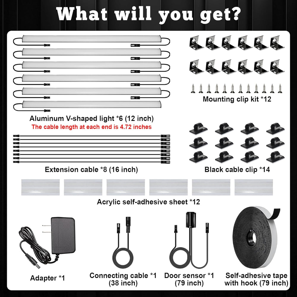 Door Activated Gun Safe Light Kit, 5000K Linkable Light Bars with Power Adapt...