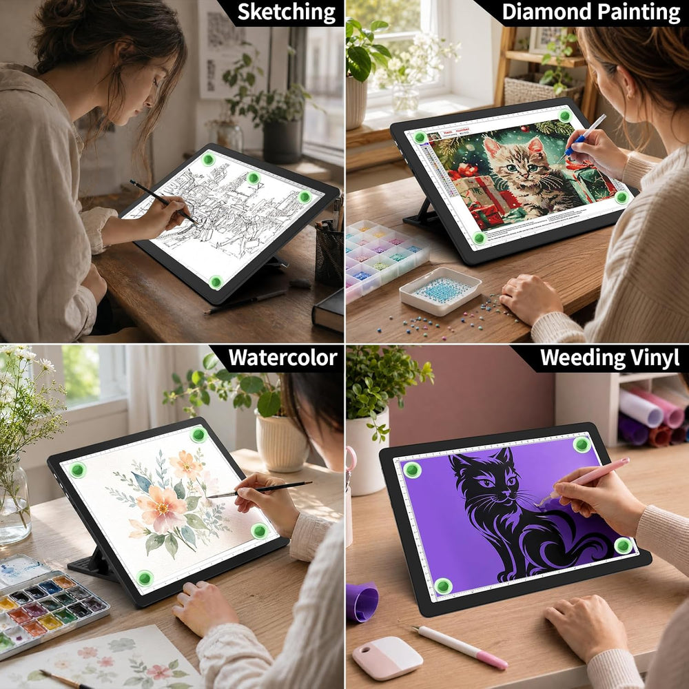 LEACUBER Rechargeable A4 Light Pad with Stand, Super Bright Magnetic Tracing ...