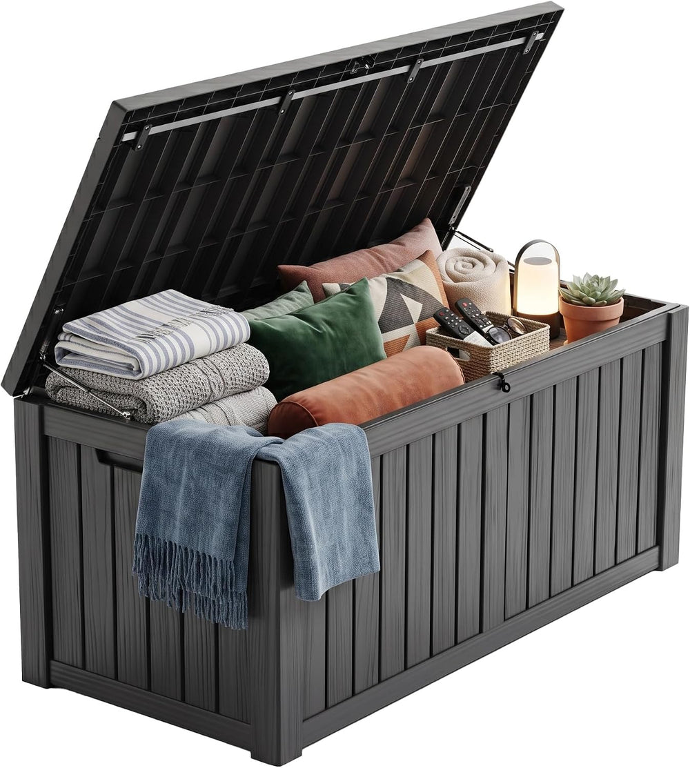 PatioZen 200 Gallon Deck Box Lockable Waterproof UV Resistant Black