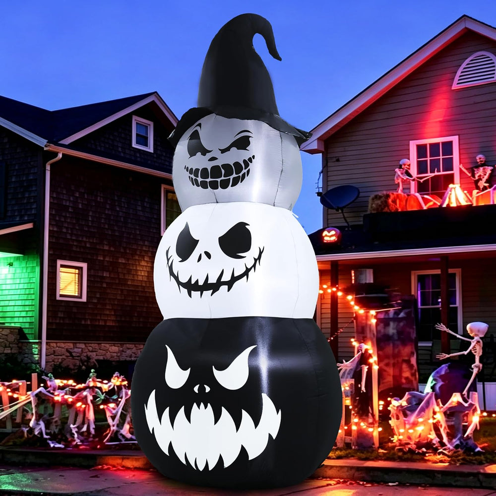 7.6ft Halloween Inflatables Pumpkin Ghost Tower Outdoor Decoration