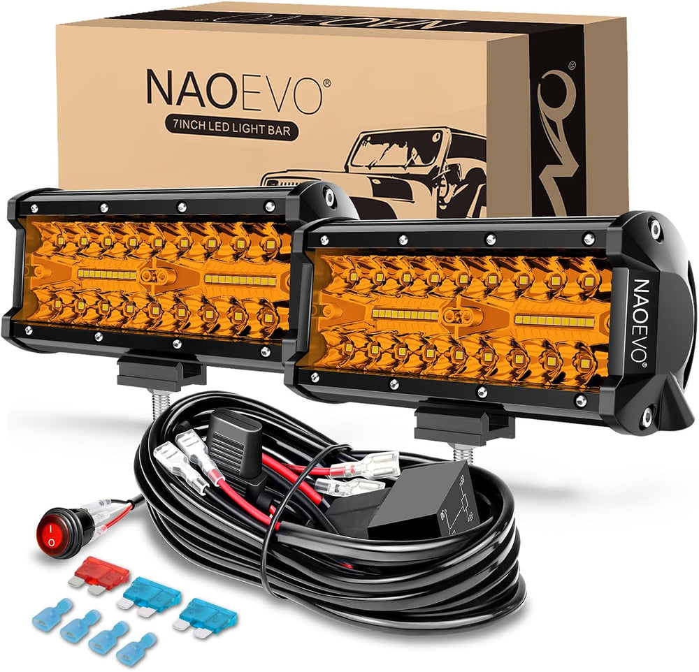 NAOEVO 7 Inch Amber LED Light Bar, 240W 24, 000LM Offroad Fog/Driving Lights