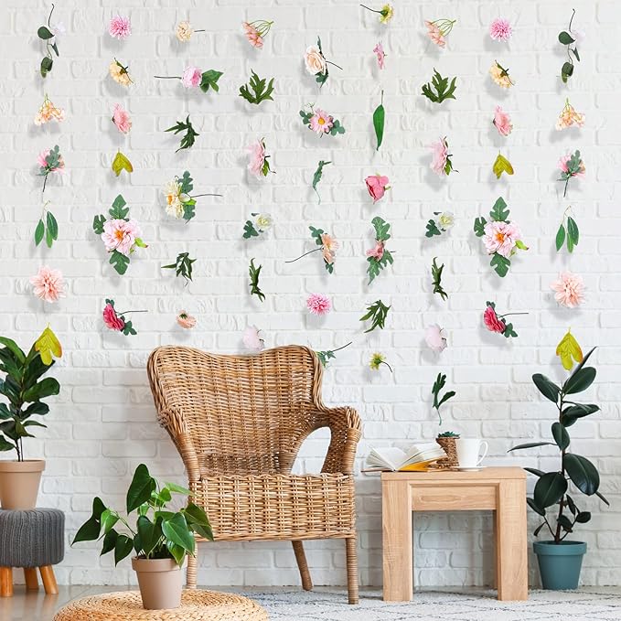 XunYee 6 Pcs 35.4 ft Flower Garlands Hanging Wildflower Backdrop Decoration A...