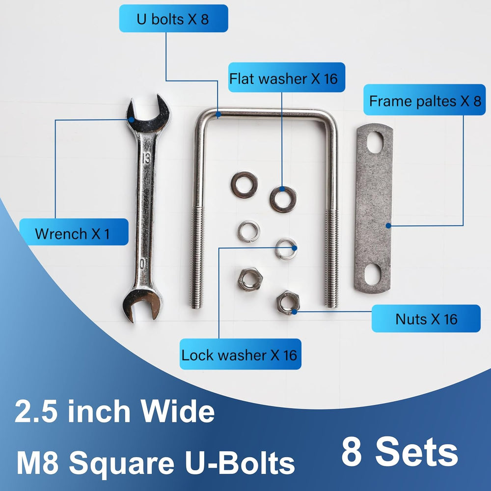 8 Pcs M8 Square U Bolts 2-1/2 Inch Wide, 5/16" x 2-1/2"W x 4" L
