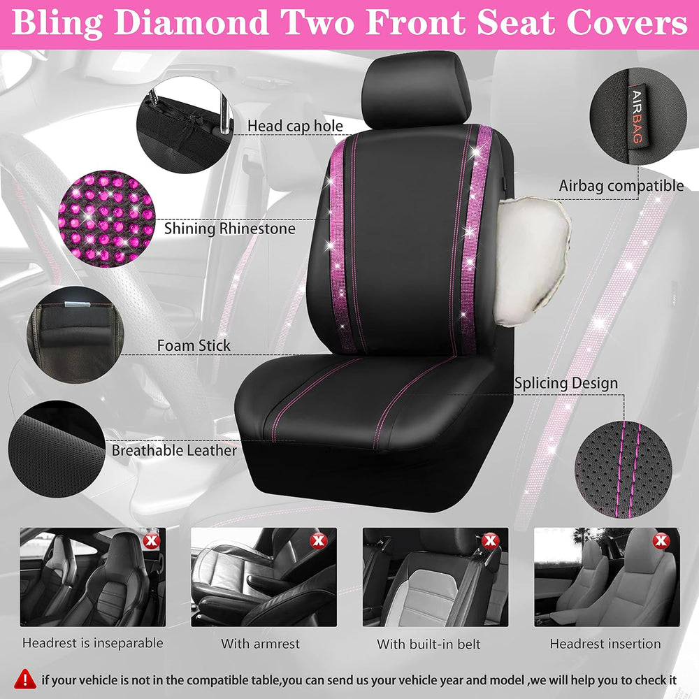 CAR PASS Bling Rhinestone Car Seat Covers Leather Shining Diamond Car Floor M...