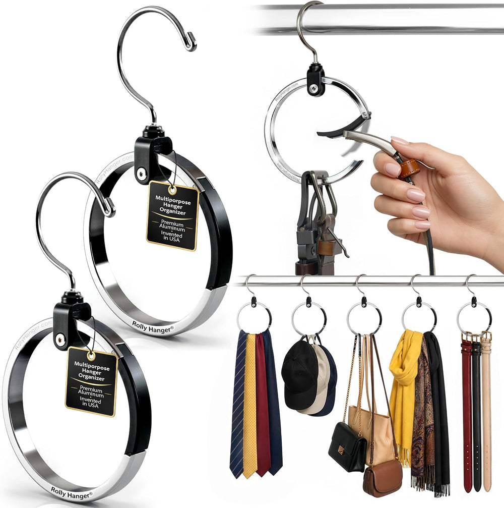 Rolly Hanger® Premium Closet Organizer, Rotating Aluminum Ring Hanger with 36...