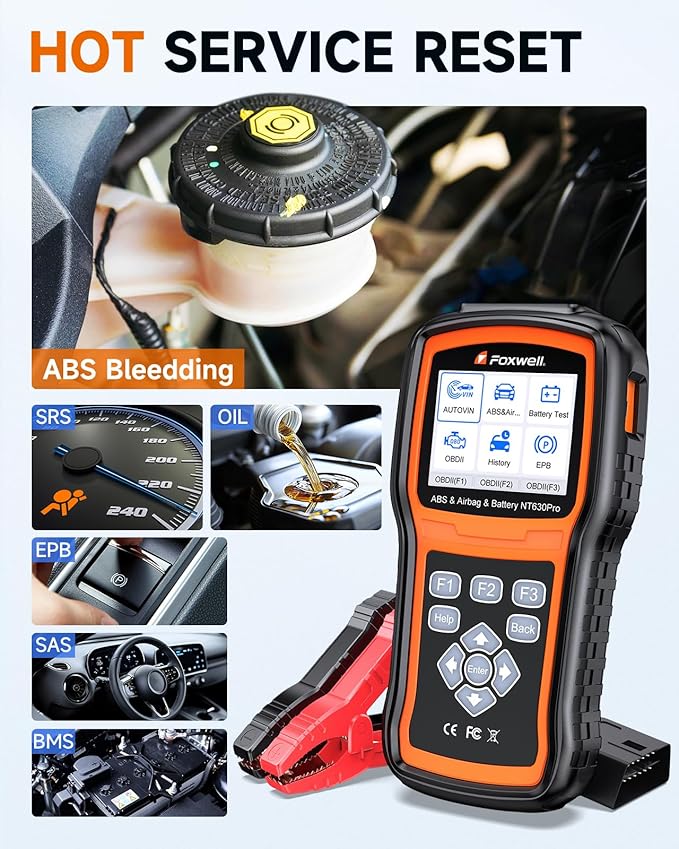 UPGRADED NT630 Plus, FOXWELL NT630 Pro 2-in-1 ABS SRS OBD2 Scanner & Battery
