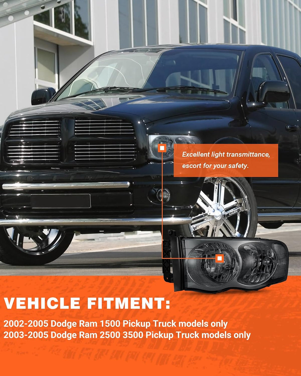 Headlight Assembly for 2002-2005 Dodge Ram 1500 | 2003-2005 Ram 2500/3500 Smo...