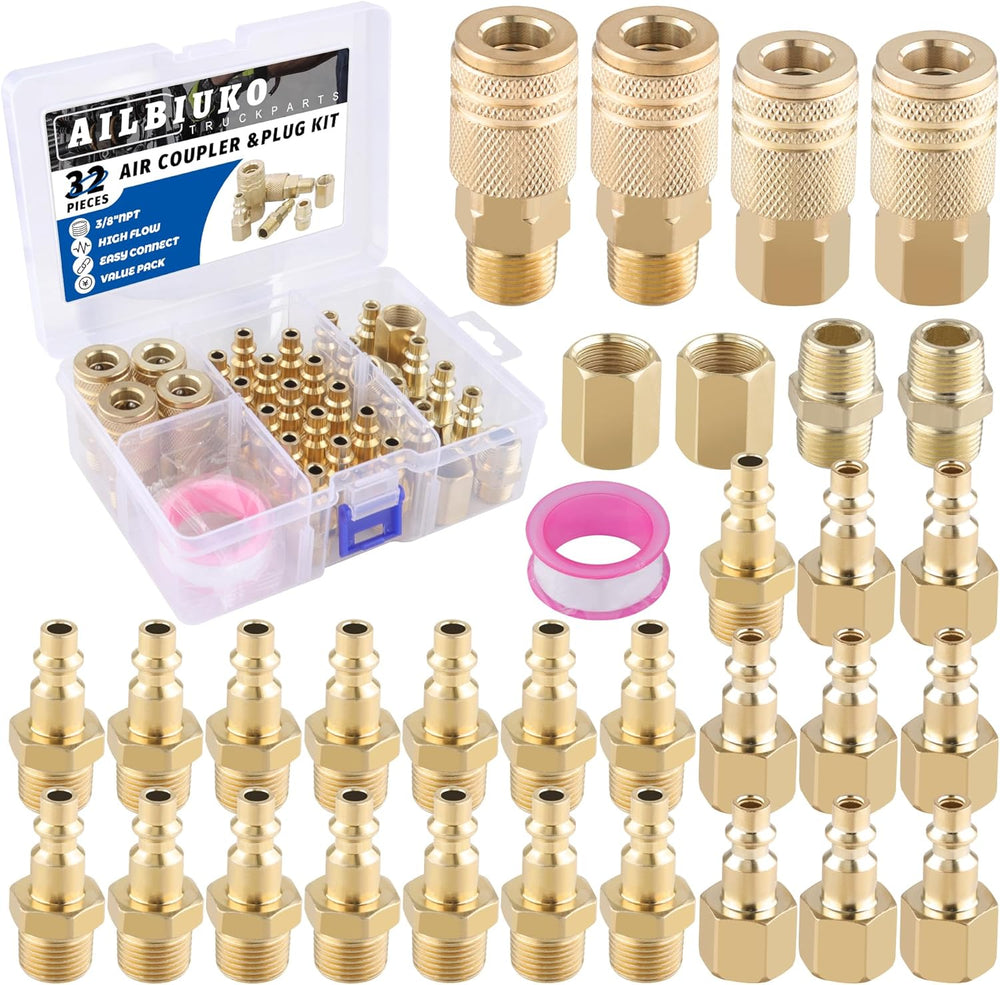 32 PCS Air Coupler & Plug Kit,1/4 Inch Body Size x 3/8 Inch Male