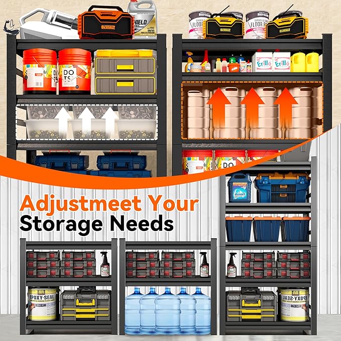 Adjustable 5-Tier Garage Shelving, Heavy Duty Steel Storage Shelves, High Load