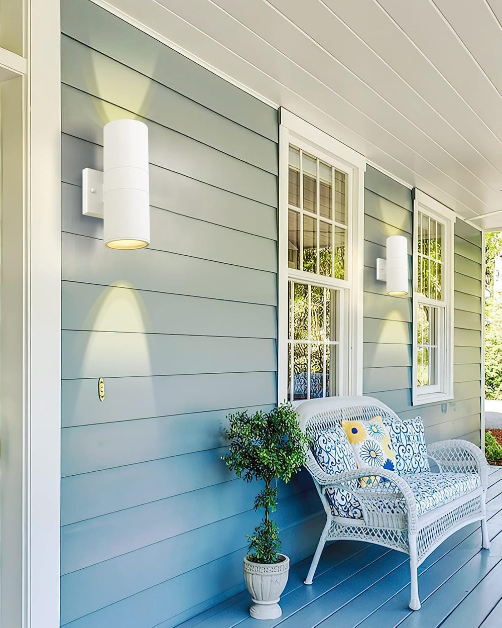 Ken & Ricky Cylinder Outdoor Wall Sconce Lights,Up and Down,White,1 Pack