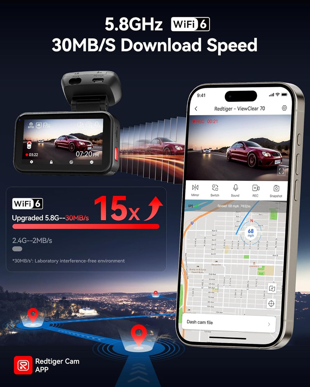REDTIGER VC70 4K+2.5K Dash Cam, STARVIS 2 IMX678, Dual HDR, 30MB/s WiFi