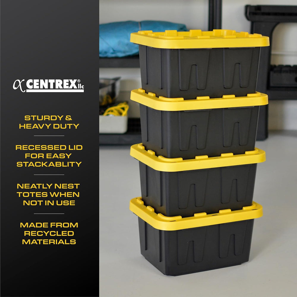 BLACK & YELLOW 5-Gallon Stackable Plastic Storage Bins with Lids, 6 Pack