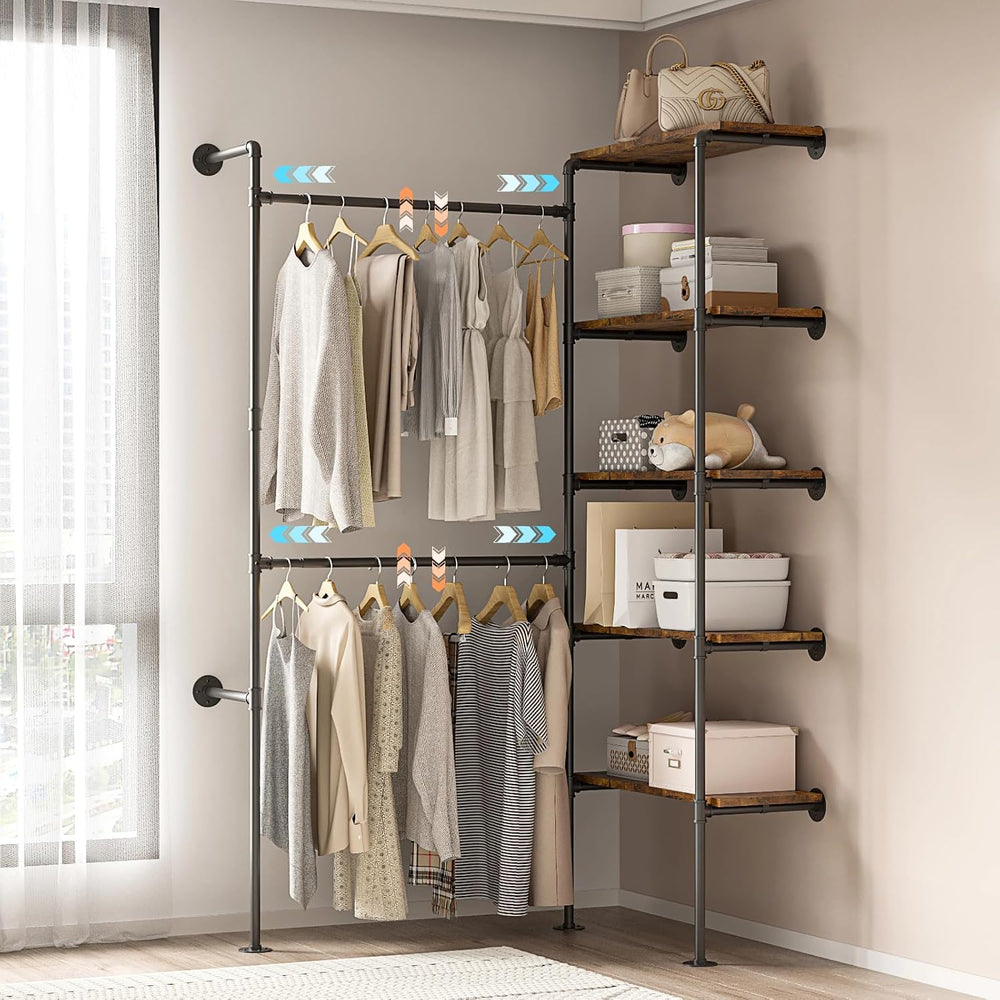 Expandable Industrial Pipe Clothes Rack,Corner Garment Rack