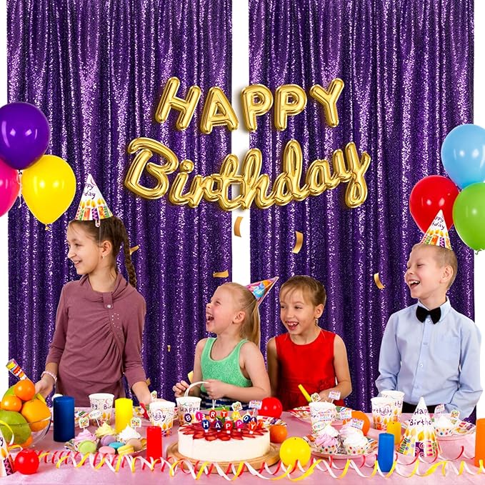 Purple Halloween Backdrop - Sequin Backdrop 2 Pieces 3x8FT Purple Glitter Dra...