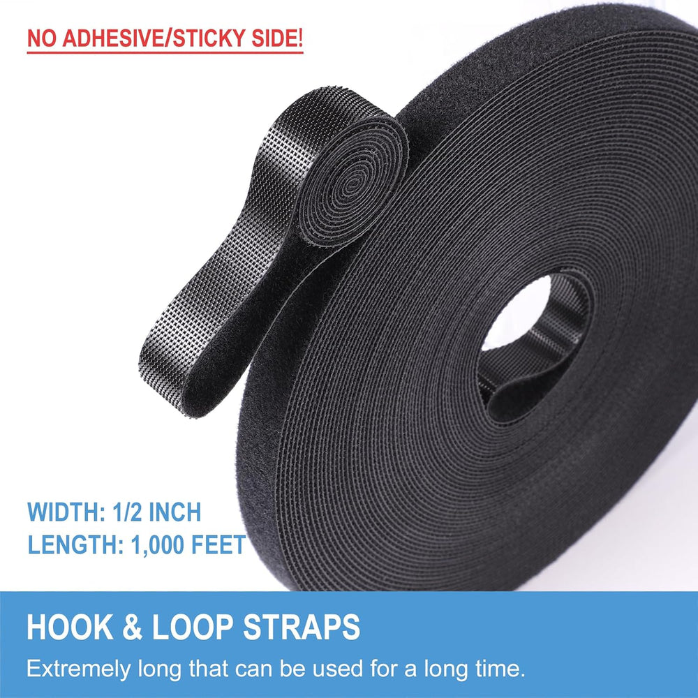 1/2in x 1000ft Hook and Loop Roll | No Adhesive Strips,Cut to Length Straps
