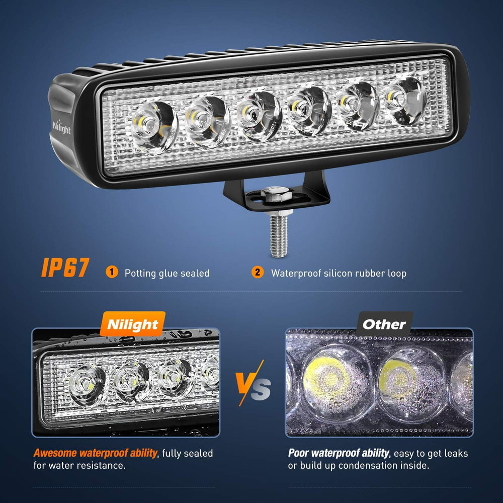Nilight - 15019S-D Led Light Bar 4PCS 18w Spot Driving Fog Light Off Road Lig...