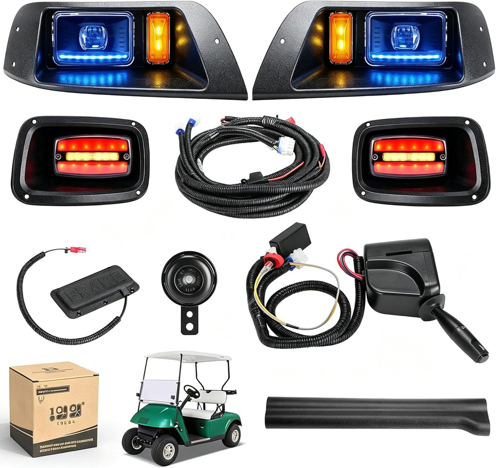 10L0L Deluxe Golf Cart Light Kit for EZGO TXT 1996-2013 12V-72V, RGB DRL