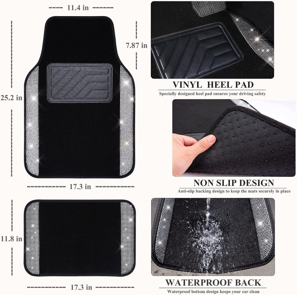 CAR PASS Rhinestone Bling Diamond Car Seat Covers Leather Shining Car Floor M...