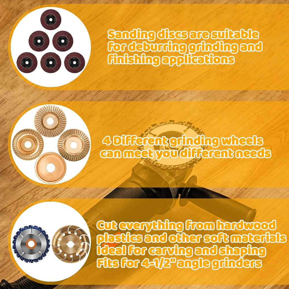 13PCS Wood Carving Disc Set for 4" or 4 1/2" Angle Grinder, Stump T...