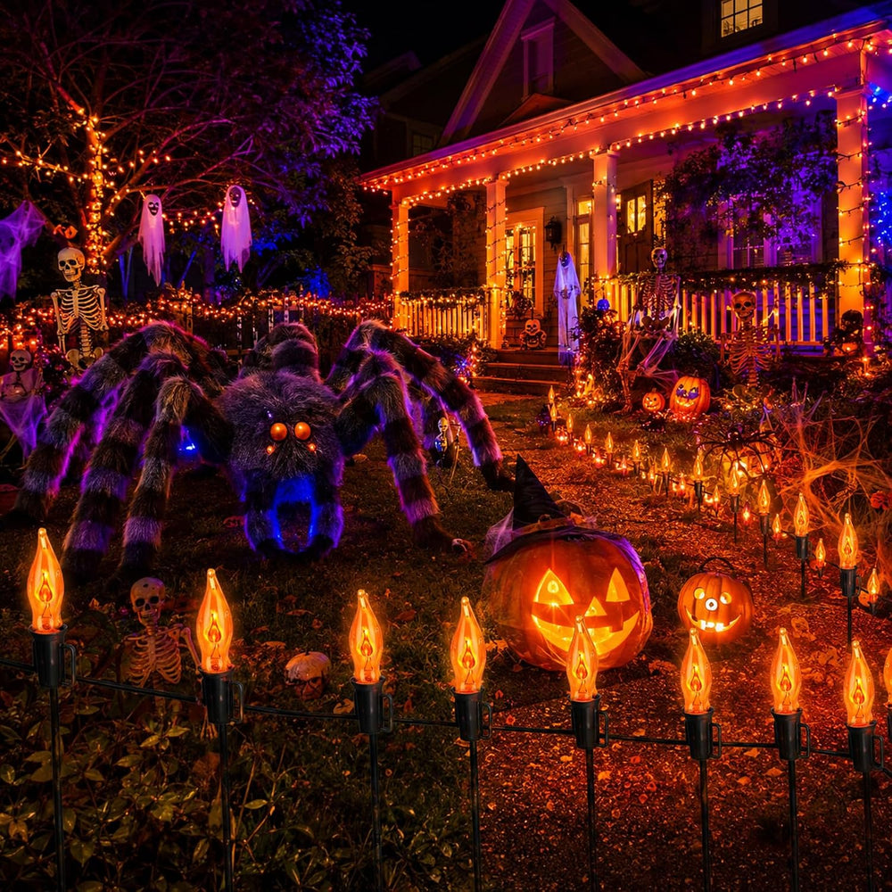 Halloween Lights 27.8 FT Flickering Flame String Lights with 25 Orange C18 Li...