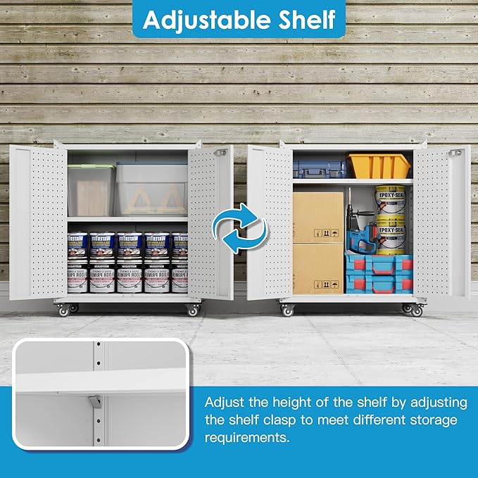Metal Storage Cabinet with 2 Doors and 4 Hooks