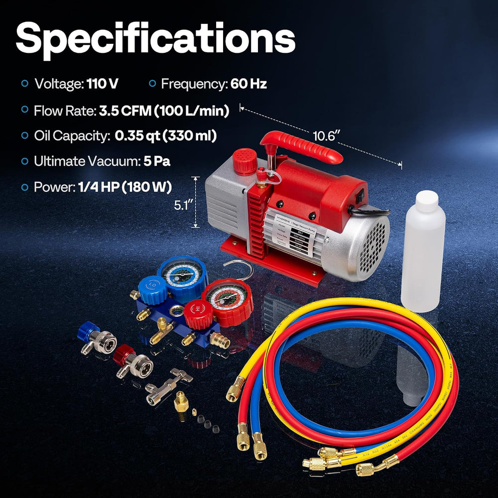 VIVOHOME 1/4 HP 3.5CFM 1 Stage AC Vacuum Pump and R134a Manifold Gauge Set