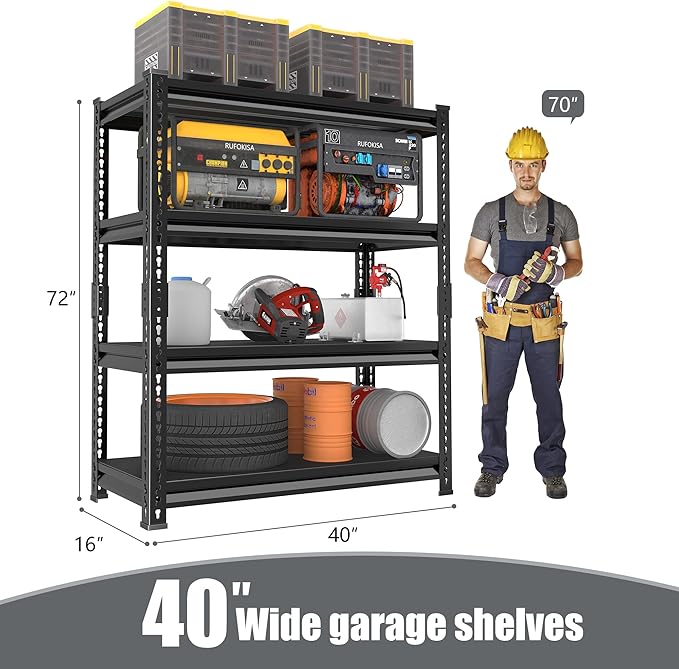 40" W Garage Shelving Heavy Duty,1800LBS Loads Metal Shelving Units and ...