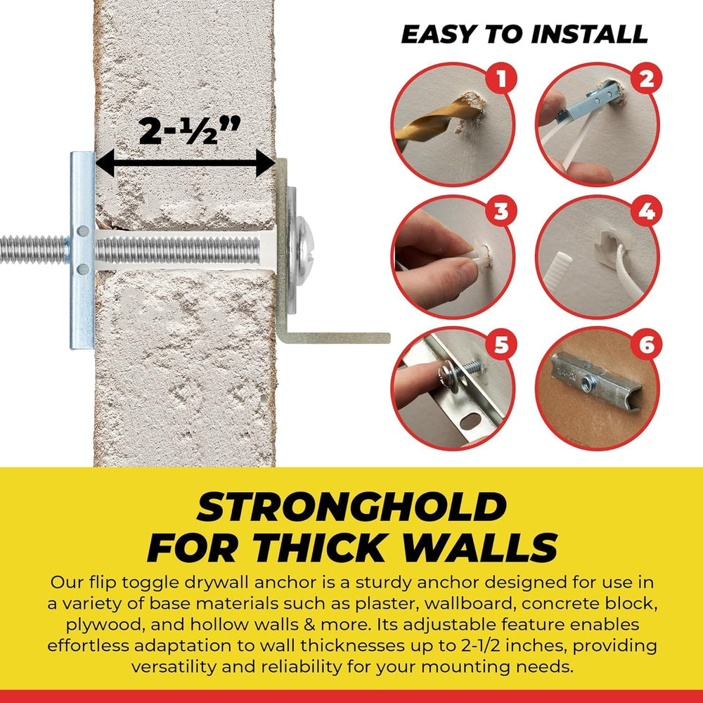 1/4โ-20 Quick Easy Heavy Duty Toggle Anchors with Bolts - Hollow Wall Anchors...