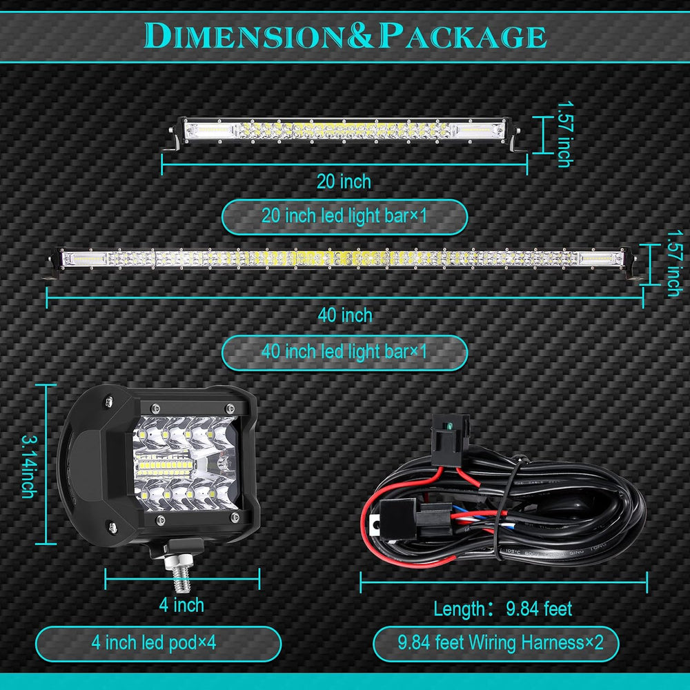 Frienda 8 Pcs 40, 20 Inch LED Light Bar Kit with 4 Inch LED Pods and 12 V Wir...