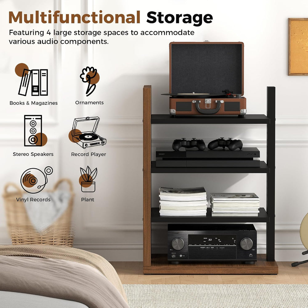 Space-Saving Corner Audio Rack, 4-Tier Stereo Cabinet Media Cabinet with 17-P...