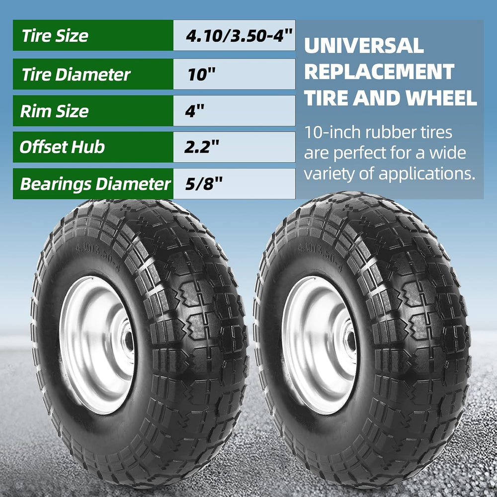 AR-PRO 2-Pack 4.10/3.50-4 Flat Free Tire and Wheel, 10" Solid Dolly Wheels