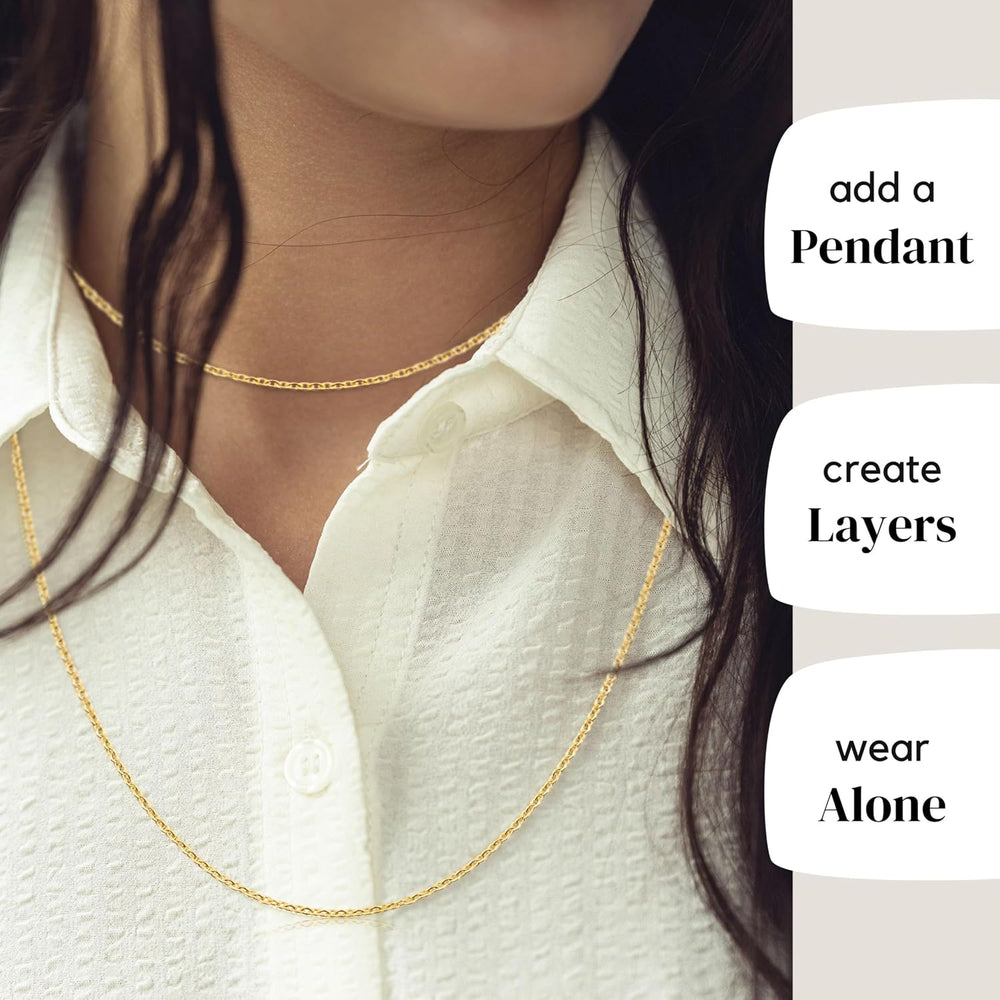 KISPER Dainty Gold Cable Chain Necklace Women 24K Plated Stainless Steel