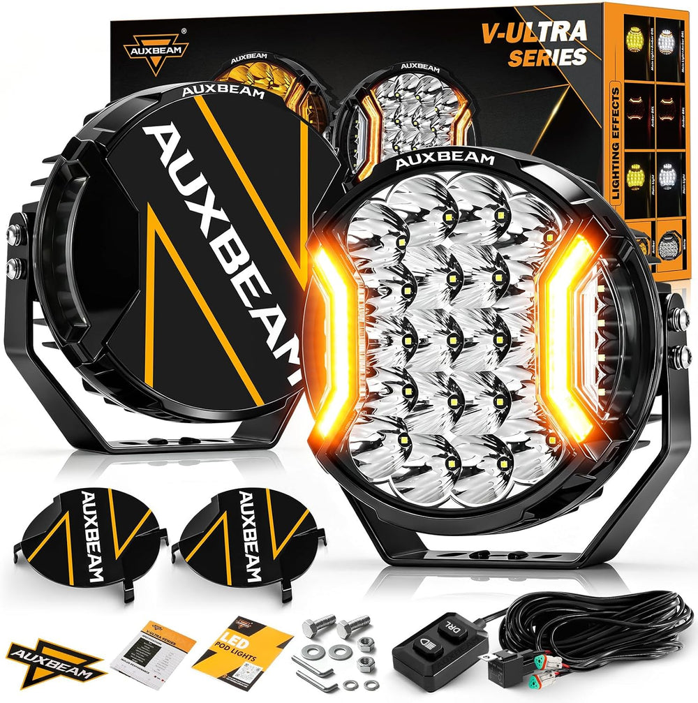 Auxbeam 9 in LED Round Pod, V-Ultra Series 270° Side Shooter Driving Lights
