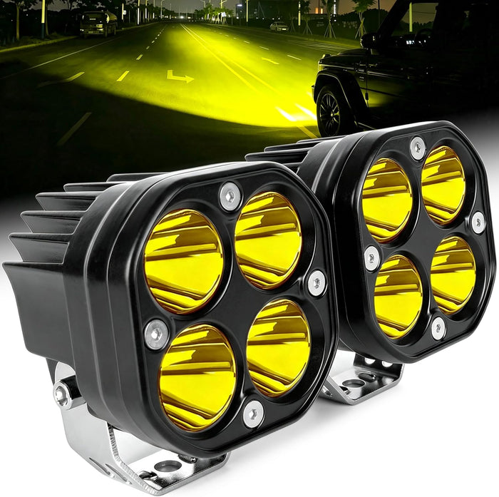 3 Inch Cube LED Pod Lights, 40W Yellow LED Fog Lights
