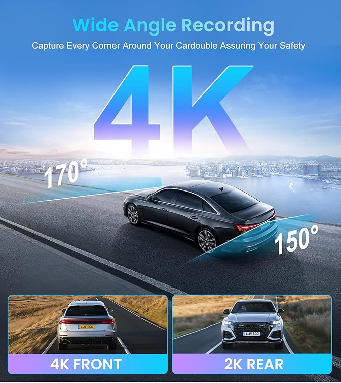 4K+2K Dash Cam Front and Rear, Dash Camera