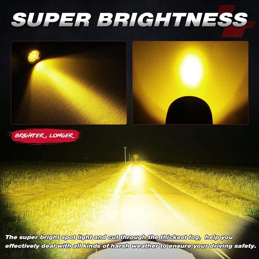 OFFROADTOWN 3.5Inch 80W Round LED Pods Lights Amber Offroad Fog Lights