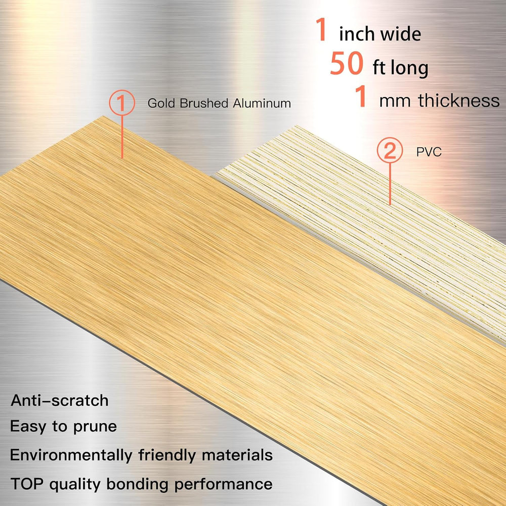 GSCIT Club Gold Edge Banding, 1 Inch x 50ft Aluminum Brushed Edge Banding PVC...