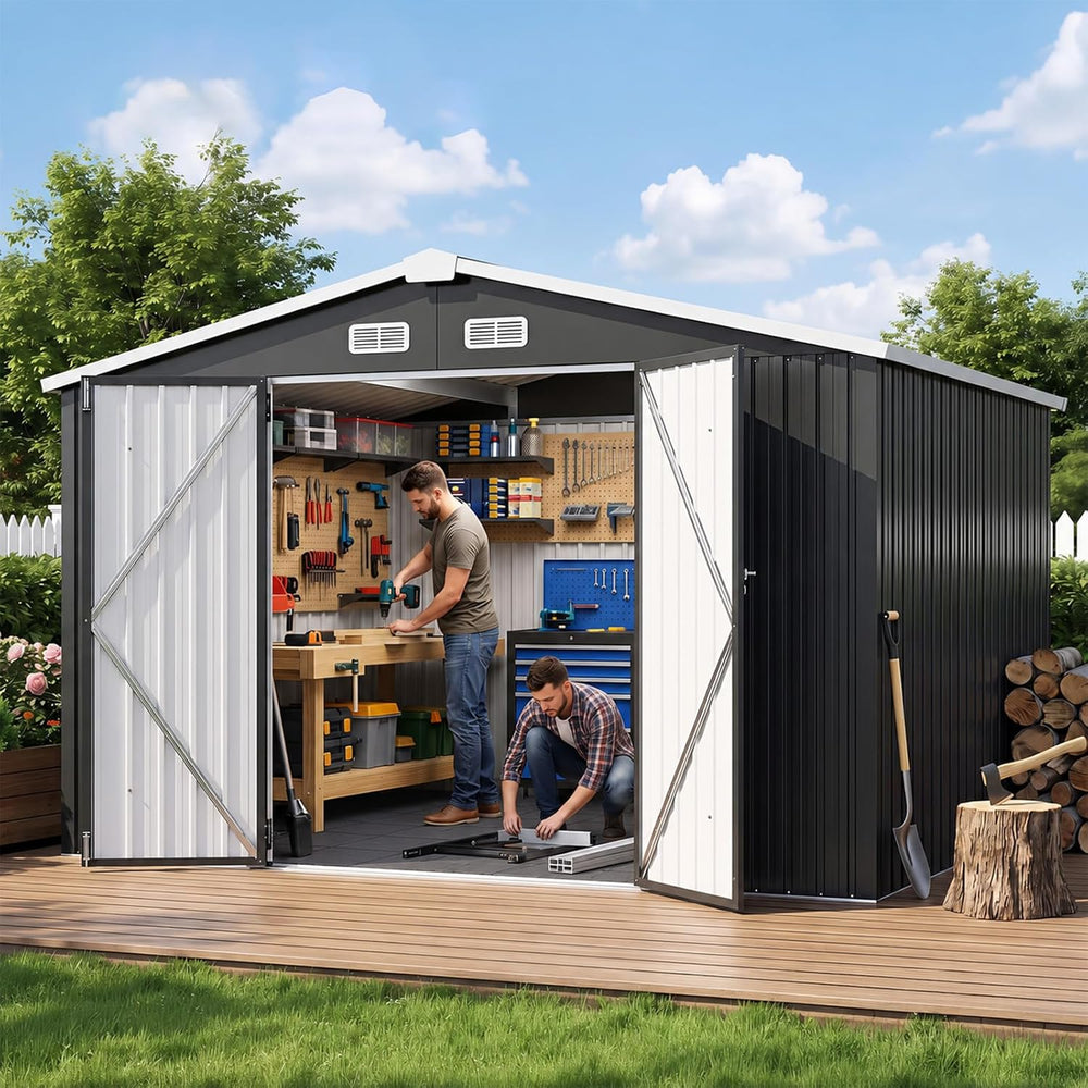 Aoxun 10x8 FT Shed Outdoor Storage Shed with Floor Black