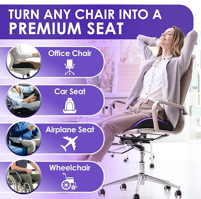 Pressure Relief Seat Cushion for Tailbone Pain – X Large Office Chair Cushion