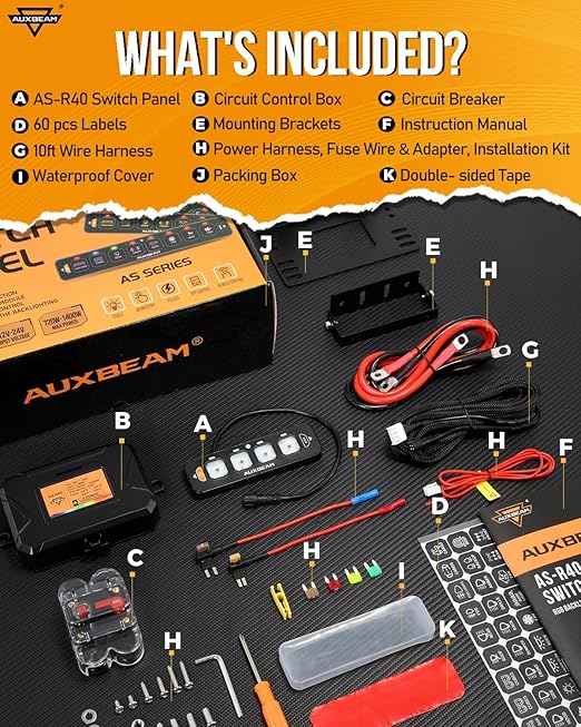 Auxbeam 4 Gang Slim Switch Panel RGB AS-R40 Toggle Momentary Pulsed Dimmable