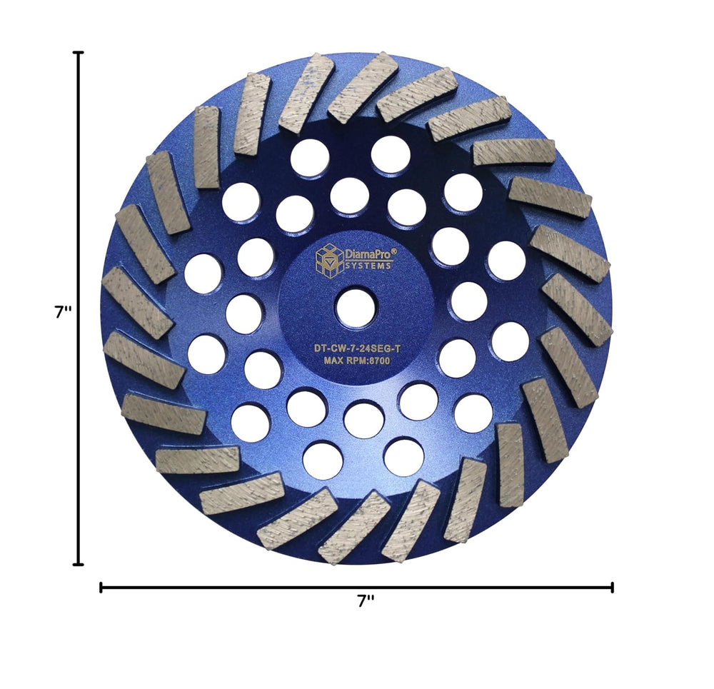 DT-CW-7-24SEG-T Threaded 7 Inch 24 Segment Turbo Concrete Grinding Cup Wheel ...
