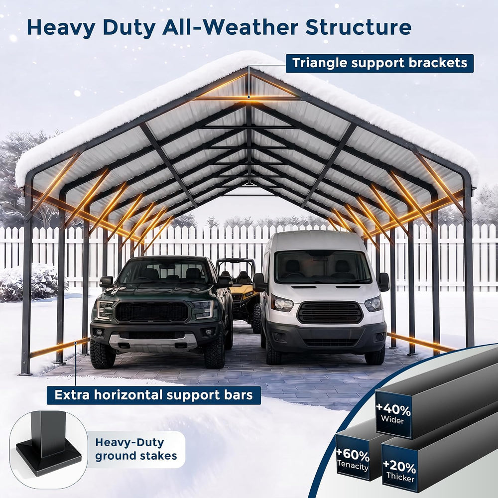 HOMSHADE 20x30FT Heavy Duty Metal Carport with 132°Steep Anti-Pooling Roof